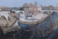 Isola Tiberina  - olio su tela  cm. 40x100  (2014)